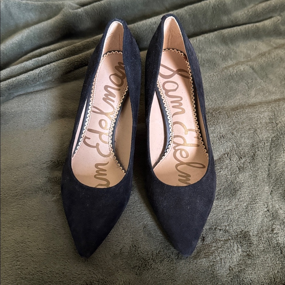 Sam Edelman Classic Black Suede pointed toe block heel Pumps